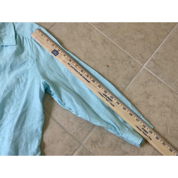 Talbots Women’s  pure Irish Linen button up v neck Robin’s egg blue Plus sz. 14 - Picture 8 of 9